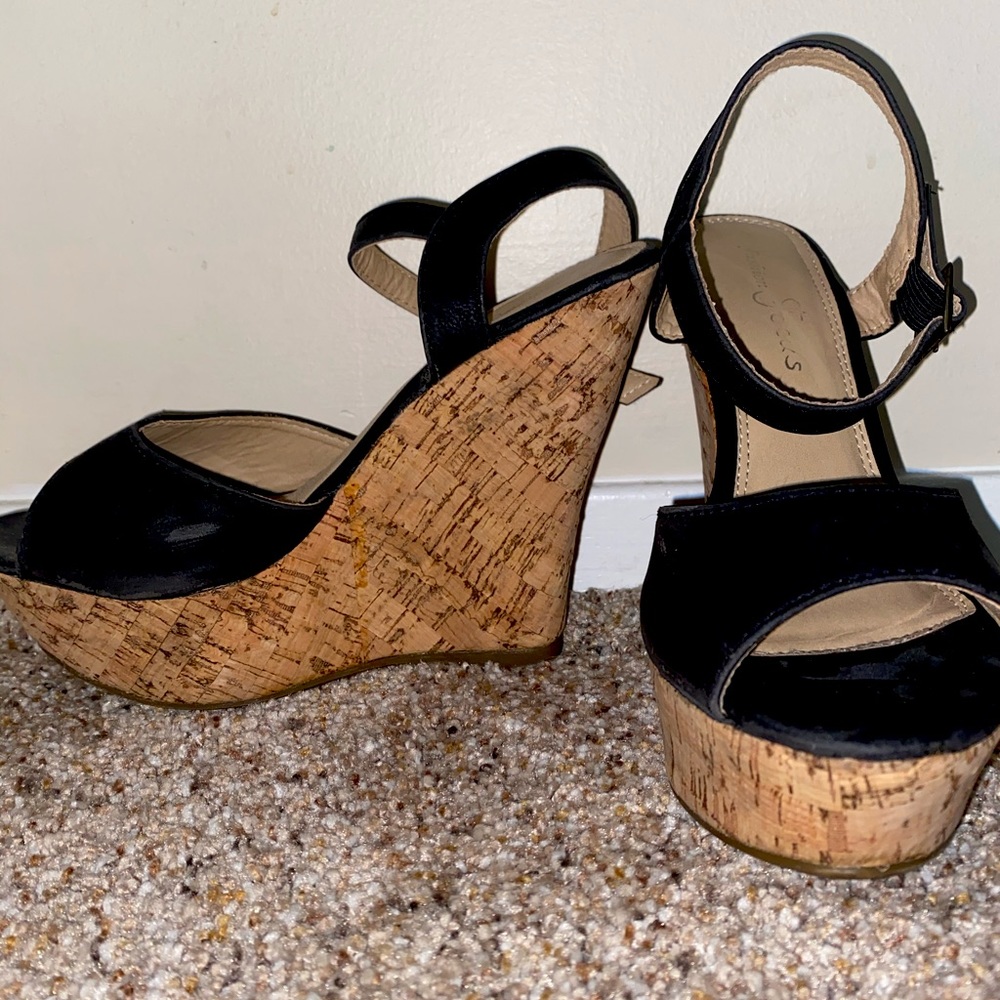 5 inch black wooden wedge heel